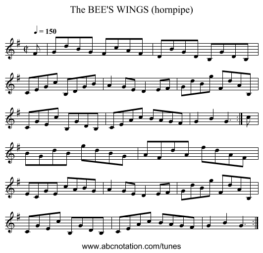BEE'S WINGS (hornpipe), The - staff notation