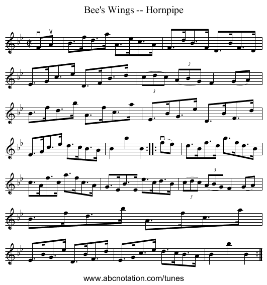 Bee's Wings -- Hornpipe - staff notation