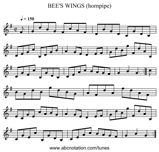 BEE'S WINGS (hornpipe) - staff notation