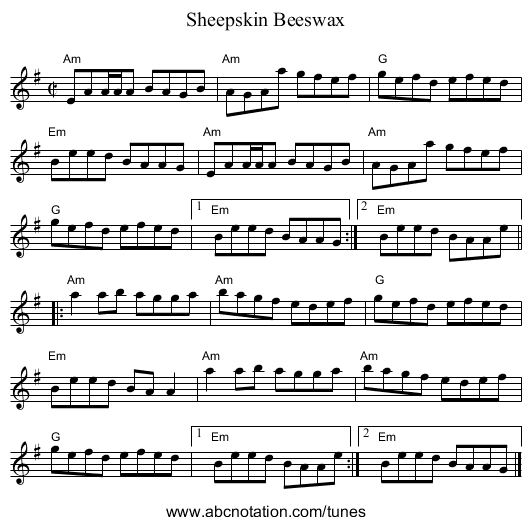 Beeswax, Sheepskin - staff notation