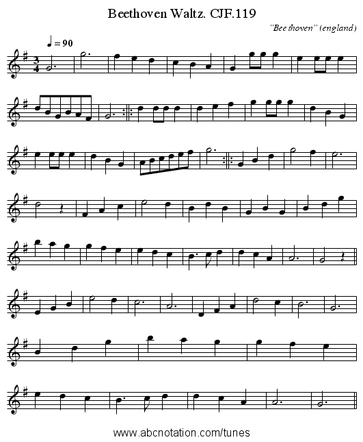 Beethoven Waltz. CJF.119 - staff notation