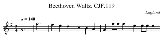 Beethoven Waltz. CJF.119 - staff notation