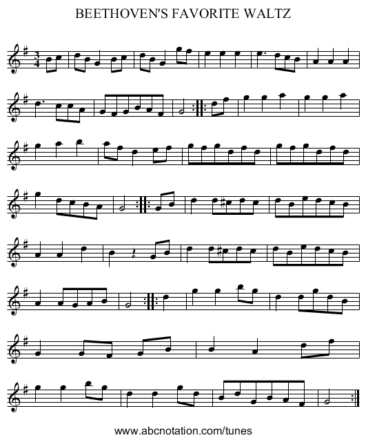 BEETHOVEN'S FAVORITE WALTZ - staff notation