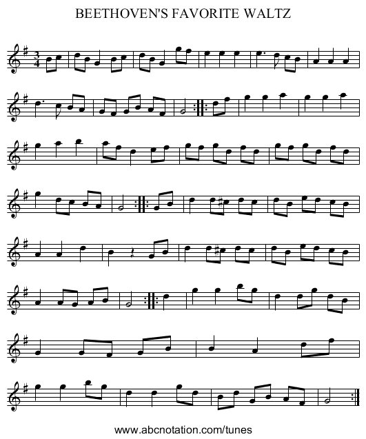 BEETHOVEN'S FAVORITE WALTZ - staff notation