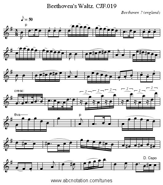Beethoven's Waltz. CJF.019 - staff notation