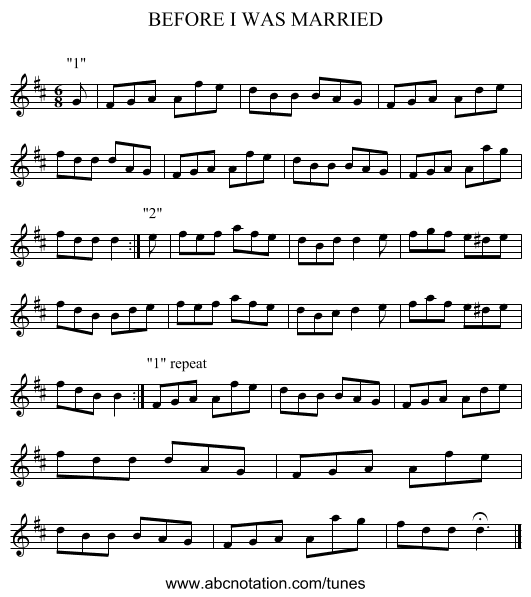 BEFORE I WAS MARRIED - staff notation