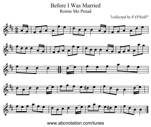 Before I Was Married - staff notation