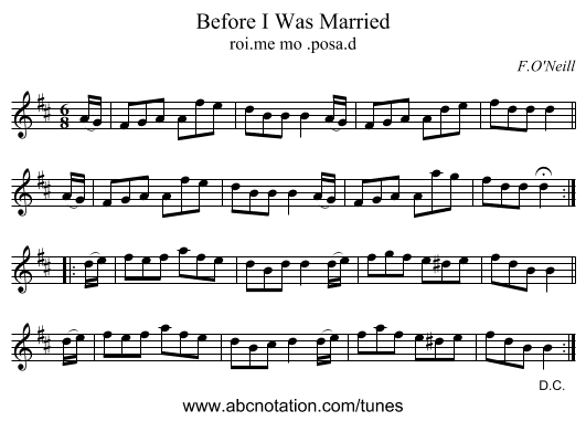 Before I Was Married - staff notation