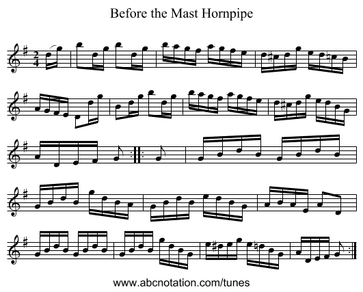 Before the Mast Hornpipe - staff notation