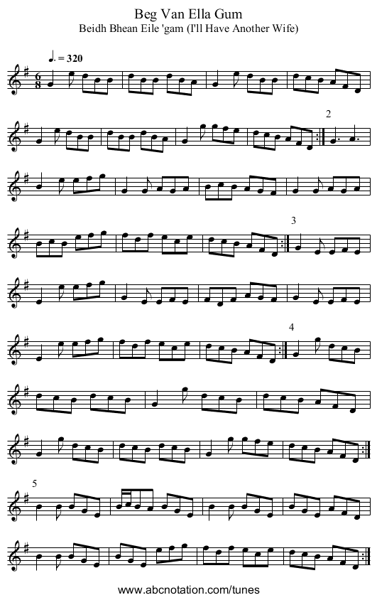 Beg Van Ella Gum - staff notation