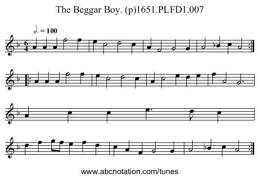 Beggar Boy. (p)1651.PLFD1.007, The - staff notation