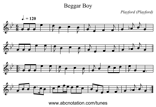Beggar Boy - staff notation