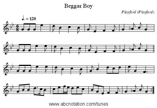 Beggar Boy - staff notation