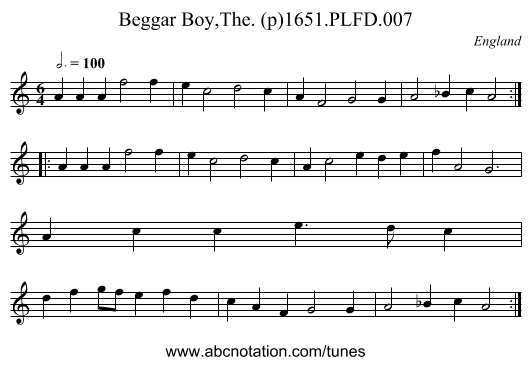 Beggar Boy,The. (p)1651.PLFD.007 - staff notation
