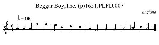 Beggar Boy,The. (p)1651.PLFD.007 - staff notation