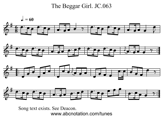 Beggar Girl. JC.063, The - staff notation