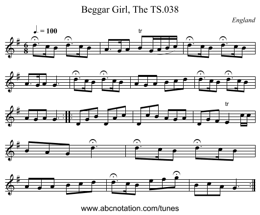 Beggar Girl, The TS.038 - staff notation