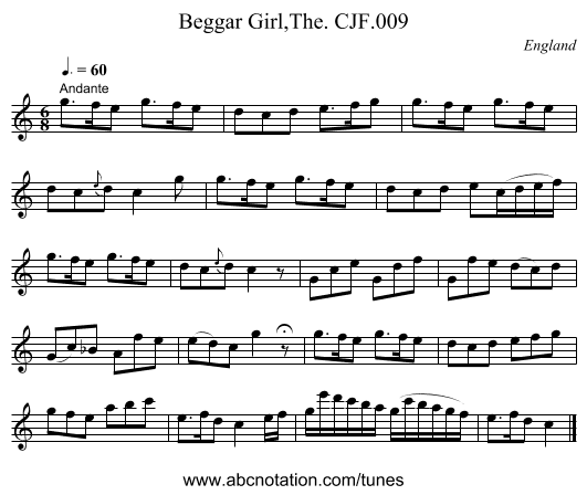 Beggar Girl,The. CJF.009 - staff notation