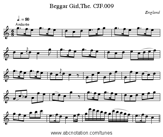 Beggar Girl,The. CJF.009 - staff notation