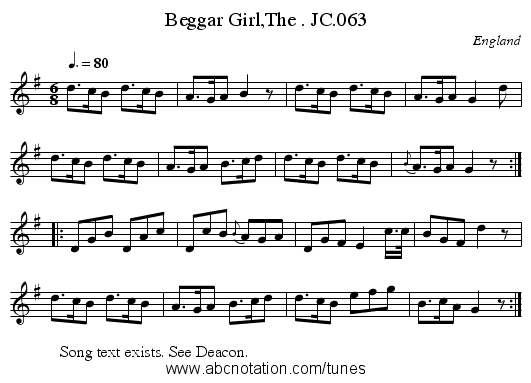 Beggar Girl,The . JC.063 - staff notation