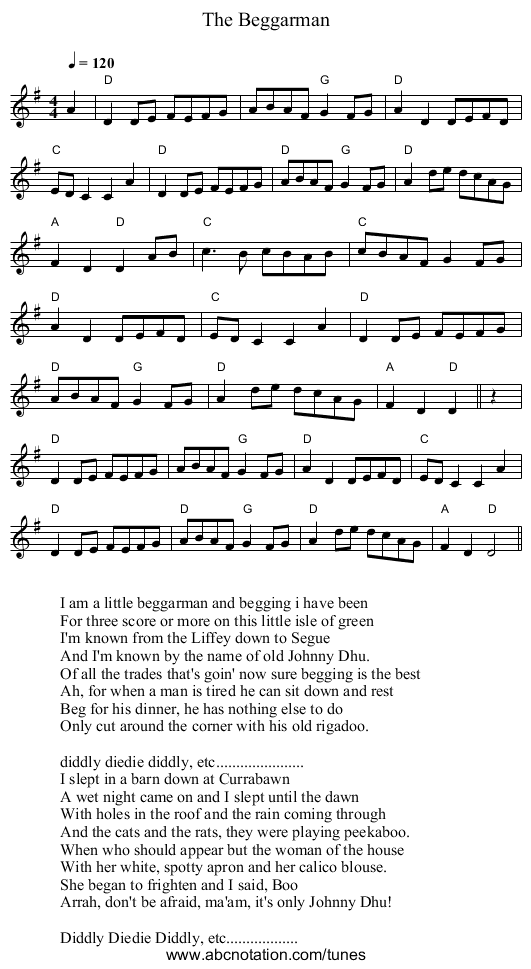 Beggarman, The - staff notation