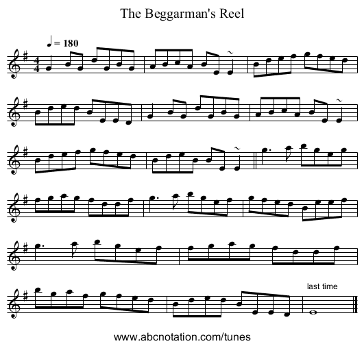 Beggarman's Reel, The - staff notation