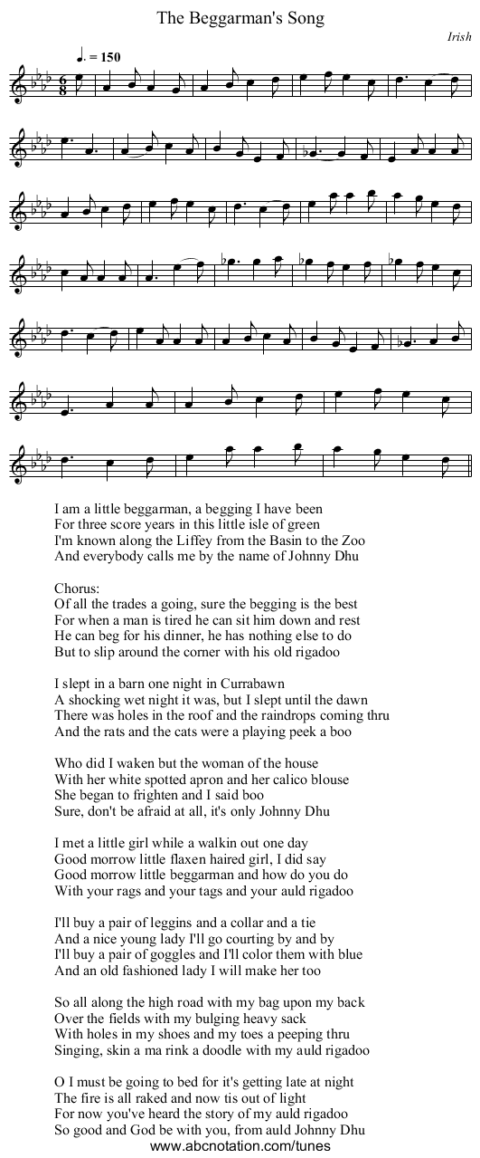 Beggarman's Song, The - staff notation