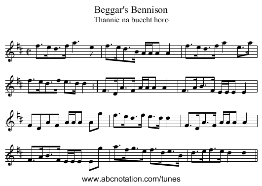 Beggar's Bennison - staff notation