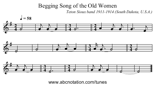Begging Song of the Old Women - staff notation