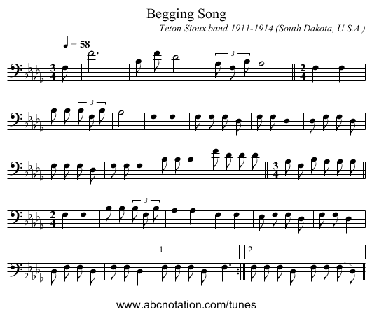 Begging Song - staff notation