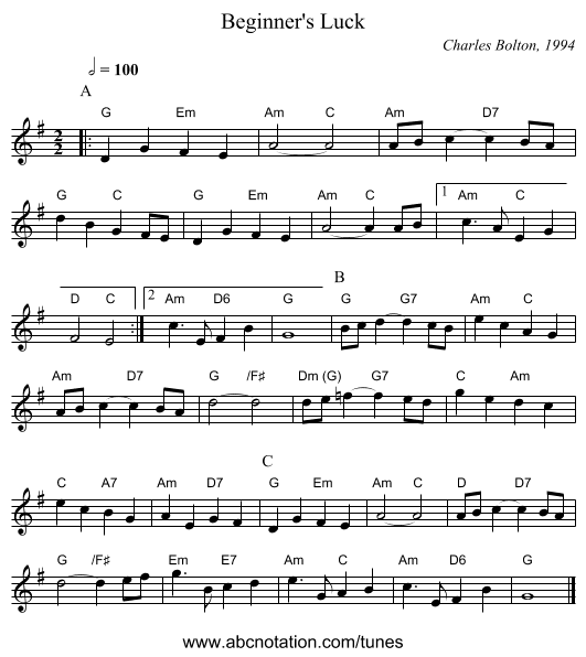 Beginner's Luck - staff notation