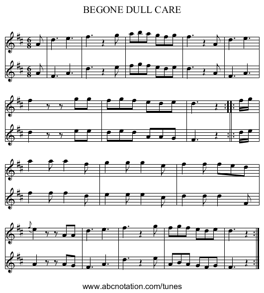 BEGONE DULL CARE - staff notation