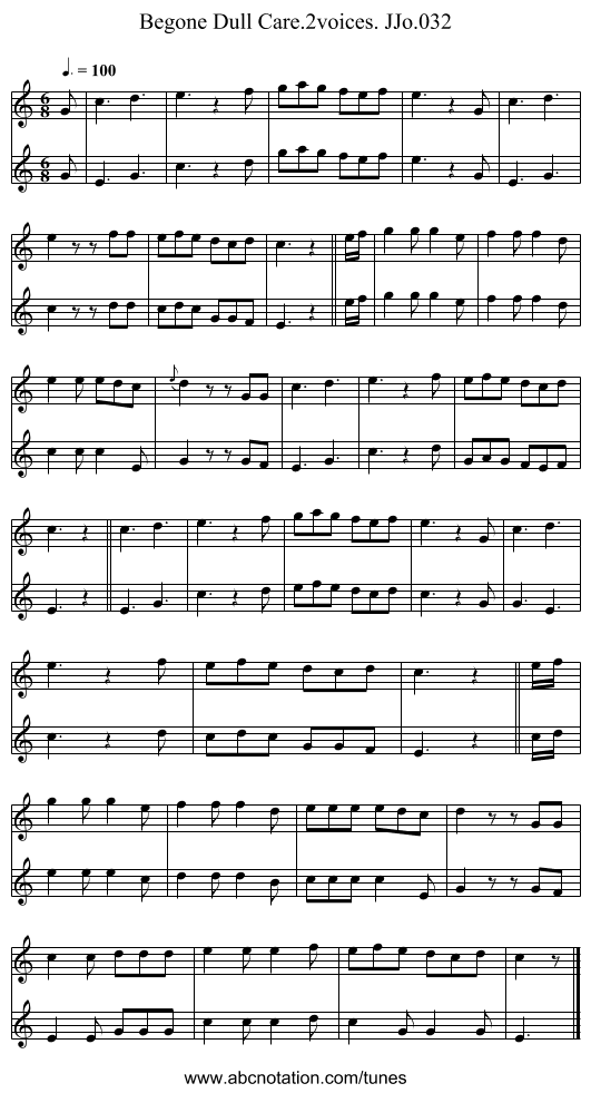 Begone Dull Care.2voices. JJo.032 - staff notation