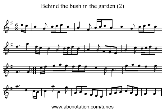 Behind the bush in the garden (2) - staff notation
