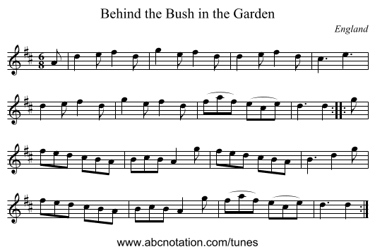 Behind the Bush in the Garden - staff notation