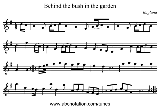 Behind the bush in the garden - staff notation