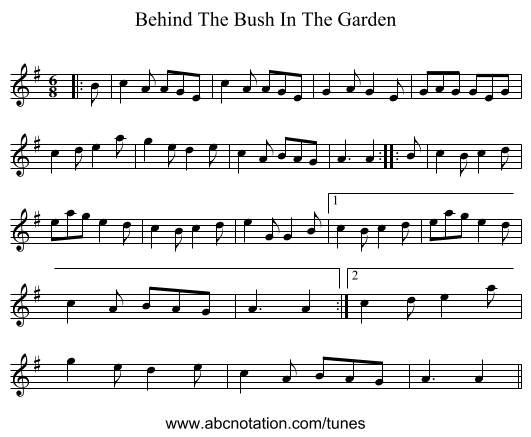 Behind The Bush In The Garden - staff notation
