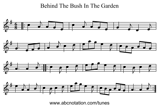 Behind The Bush In The Garden - staff notation