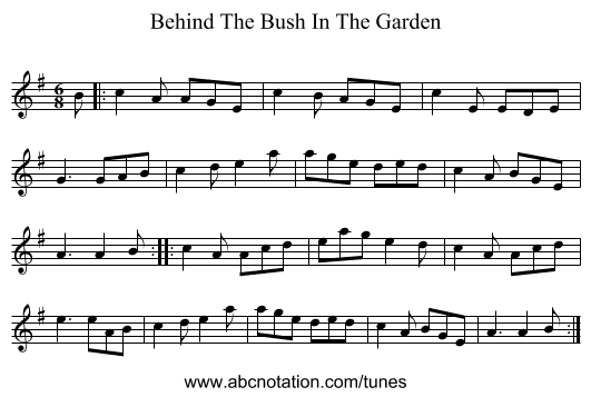 Behind The Bush In The Garden - staff notation