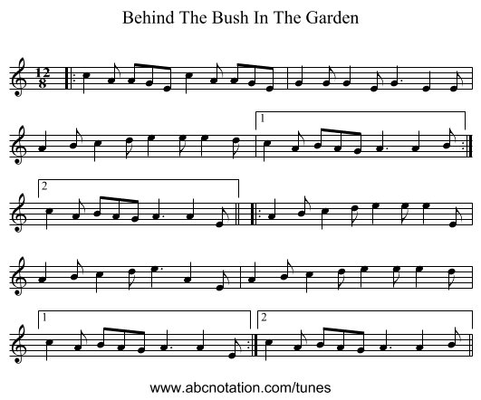 Behind The Bush In The Garden - staff notation