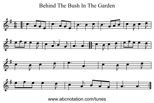 Behind The Bush In The Garden - staff notation
