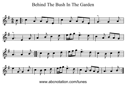 Behind The Bush In The Garden - staff notation