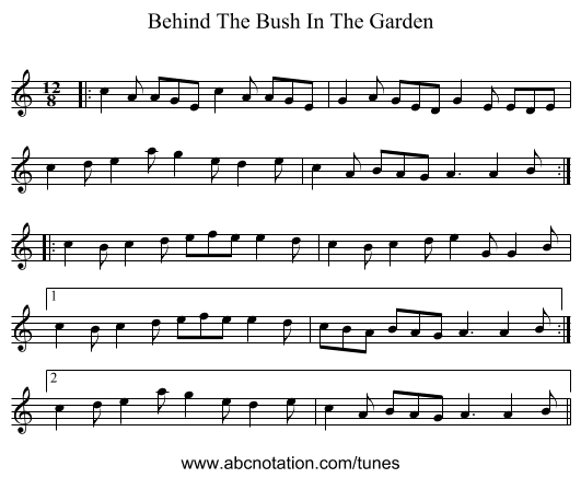 Behind The Bush In The Garden - staff notation