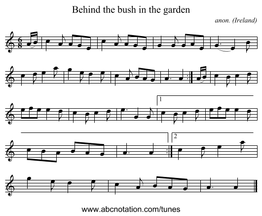 Behind the bush in the garden - staff notation