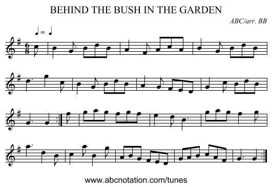 BEHIND THE BUSH IN THE GARDEN - staff notation