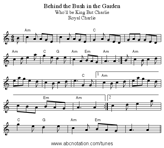 Behind the Bush in the Garden - staff notation
