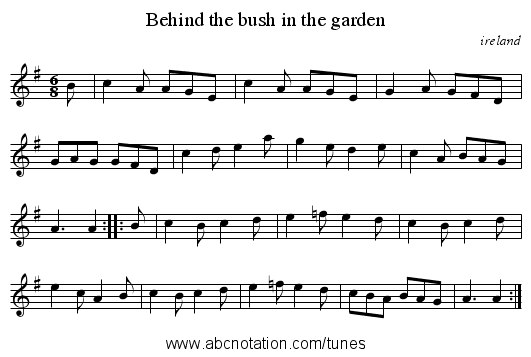 Behind the bush in the garden - staff notation