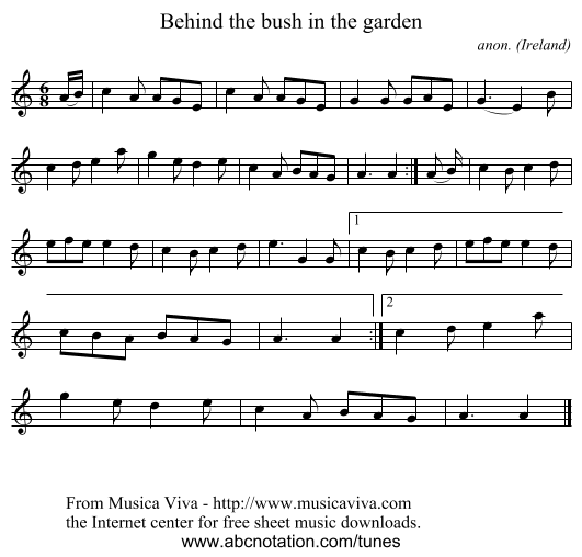 Behind the bush in the garden - staff notation