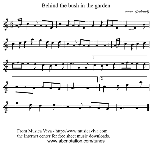 Behind the bush in the garden - staff notation