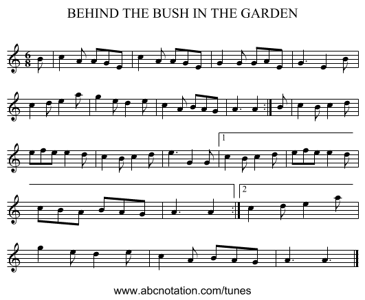 BEHIND THE BUSH IN THE GARDEN - staff notation